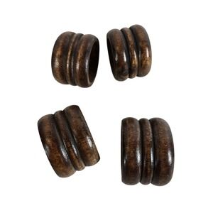 Dark Wood Napkin Rings‎ Rustic Carved Design Table Decor - Set of 4